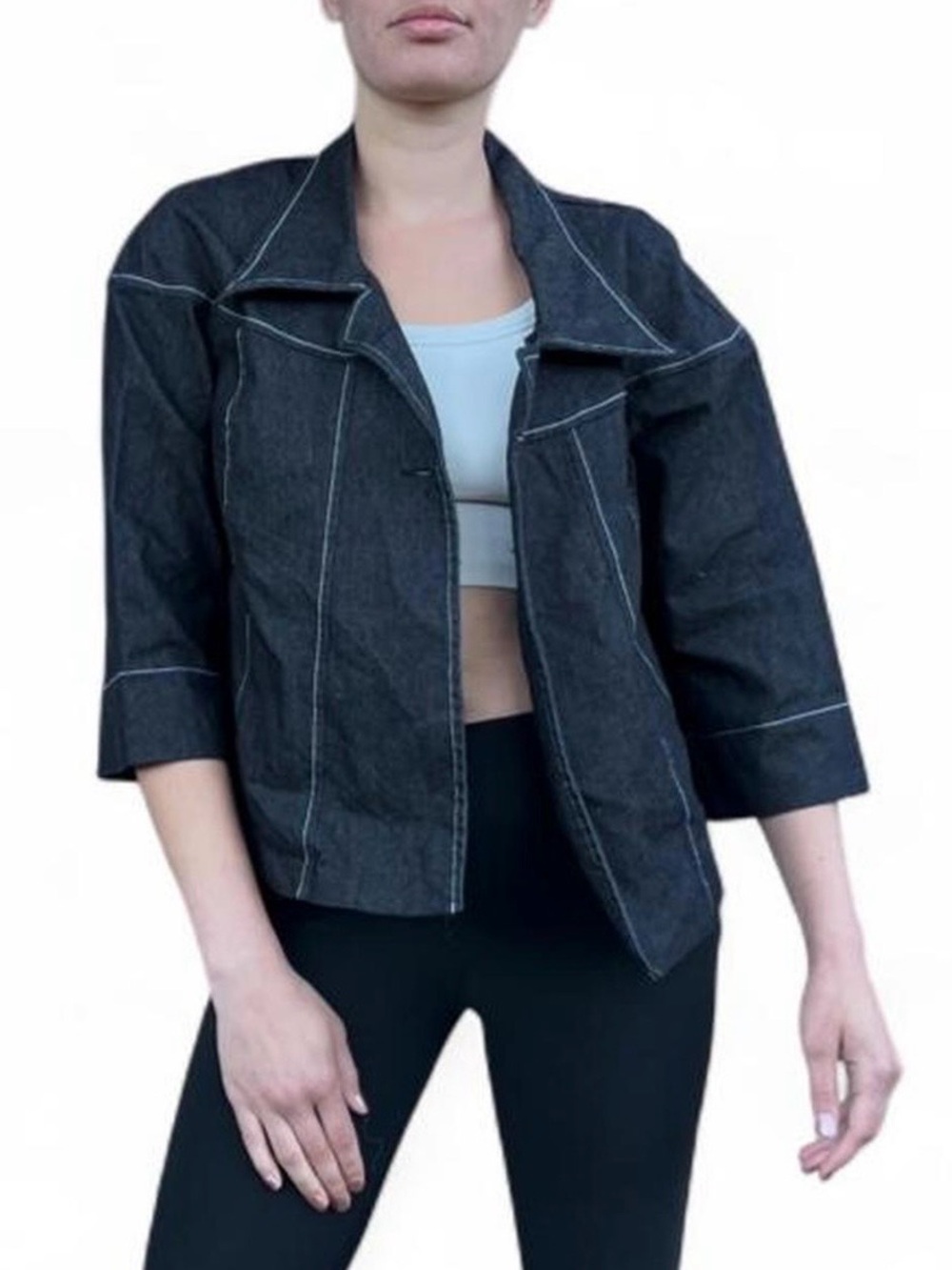 Retro Dark Denim Women's Jacket with Contrast Stitching